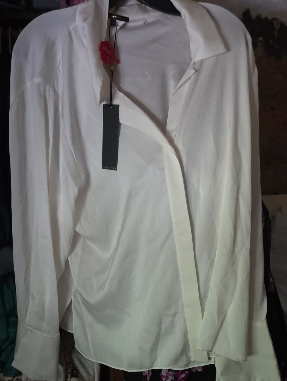 Kobi Halperin White Satin-Look Blouse with Soft Collar